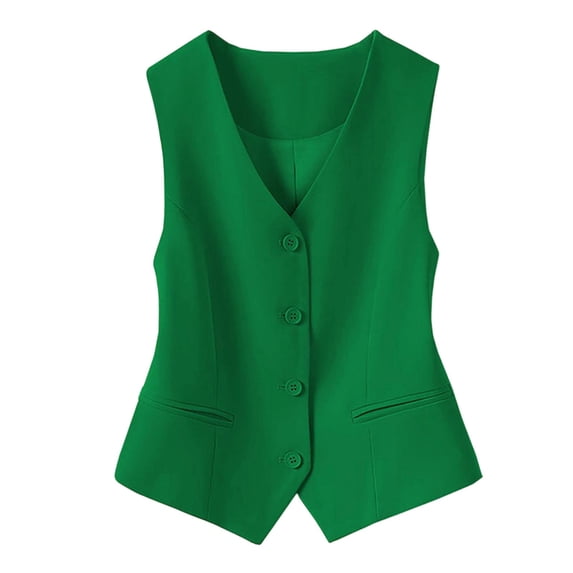 Vest Tops for Women Trendy Dressy Business Casual Outfits, Button Up Suit Vest, Fitted Sleeveless Blazer Jacket, Work Waistcoat, 2026 Summer Fall Clothes(A01_Green,XXXL)