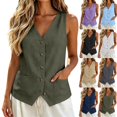 thumbnail image 1 of Vest Tops for Women Cotton Linen Button Down Gauze Shirts Sleeveless Business Casual Summer Tops for Women Going Out Tank Vests Top Army Green L, 1 of 5