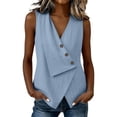 thumbnail image 1 of Vest Tops for Women Gsakboxl Women Casual V‑Neck Button‑Decorated Sleeveless Linen Tank Top Blouse Sky Blue XXL, 1 of 7