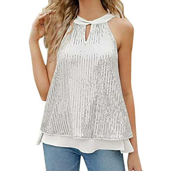 Vest Tops for Women Summer Tops Fashion Sequins Sleeveless Strapless Women's Vest Loose Fit Tanks Casual Tees
