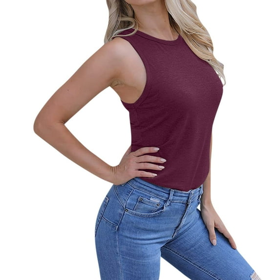 Vest Tops for Women Summer Tops Womens Workout Elegant Cool O Neck Sleeveless Solid Breathable Tank Tops Shirt Sleeveless Tee