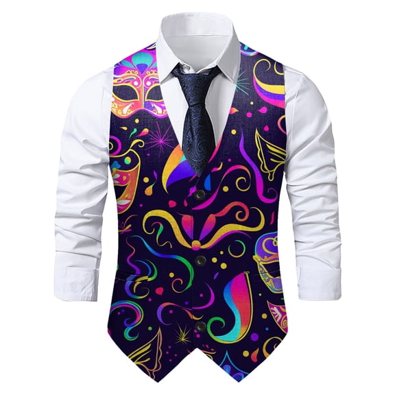 𝐌𝐚𝐫𝐝𝐢 𝐆𝐫𝐚𝐬 Vest Vest for Men Novelty Mask Graphic 3D Print Waistcoat Funny Party Suit Vest 𝐌𝐚𝐫𝐝𝐢 𝐆𝐫𝐚𝐬 Vest For Men