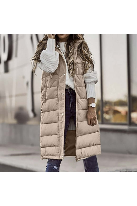 Down Vest Women Lightweight,Long Coats for Women 2023,Women's Long Down Vest Sleeveless Hooded Jacket Plus Size Winter Warm Slim Zipper Coats Outdoor Puffer Quilted Vest