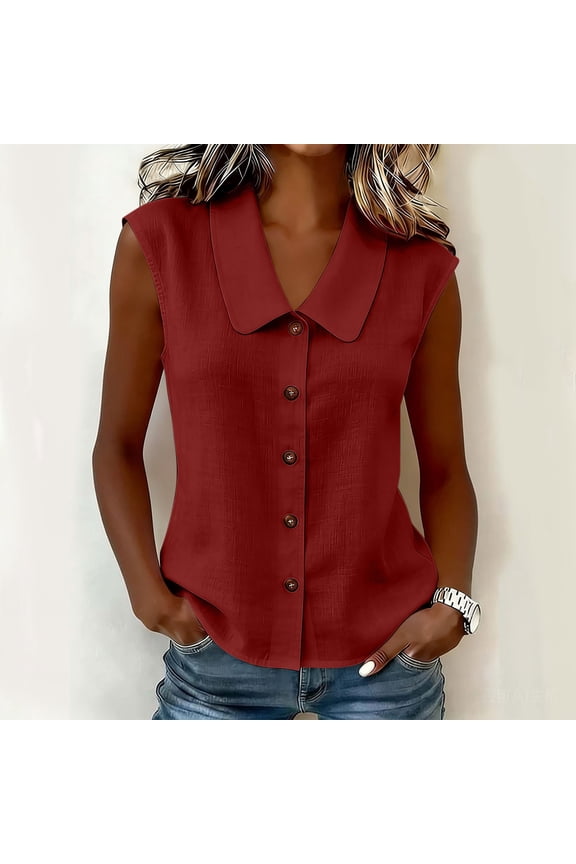Vest Women, Peter Pan Collar Button - Front Solid Color Blouse for Outdoor Picnics & Weekend Getaways