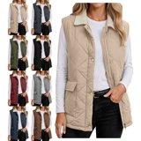 Vest for Women Quilted Corduroy Diamond Pattern Stand Collar Zip Up ...
