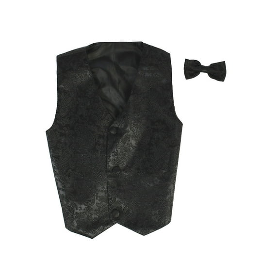 Vest and Clip On Baby Boy Bowtie set - BLACK PAISLEY - 2T/3T