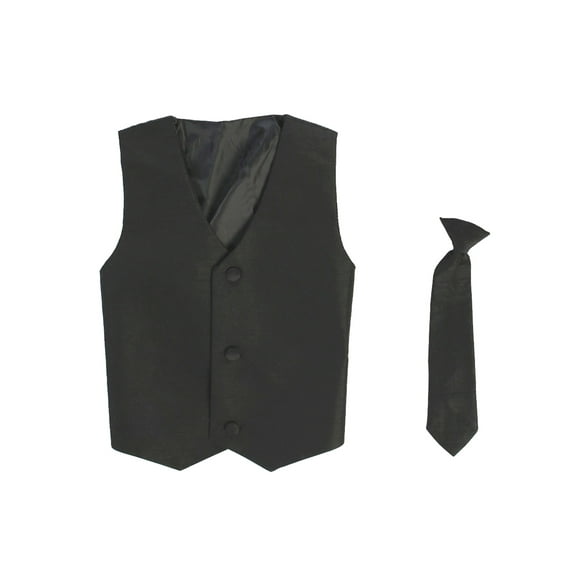 Vest and Clip On Boy Necktie set - BLACK - 12/14