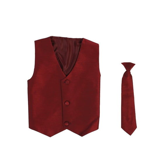 Vest and Clip On Boy Necktie set - BURGUNDY - 12/14