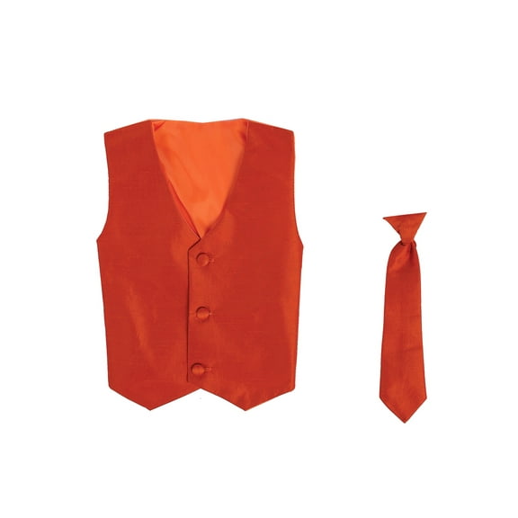 Vest and Clip On Boy Necktie set - BURNT ORANGE - 8/10