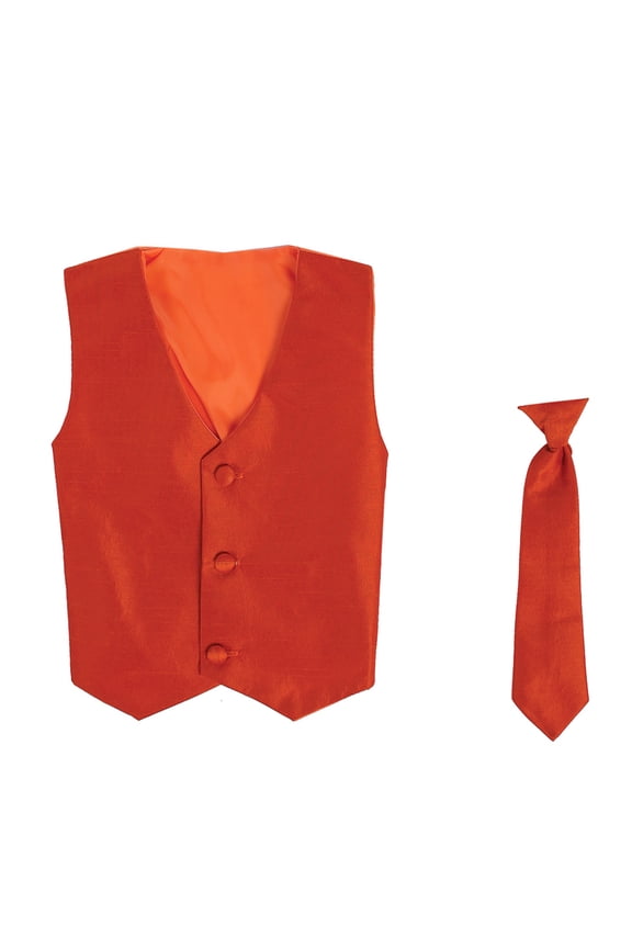Vest and Clip On Boy Necktie set - BURNT ORANGE - 8/10
