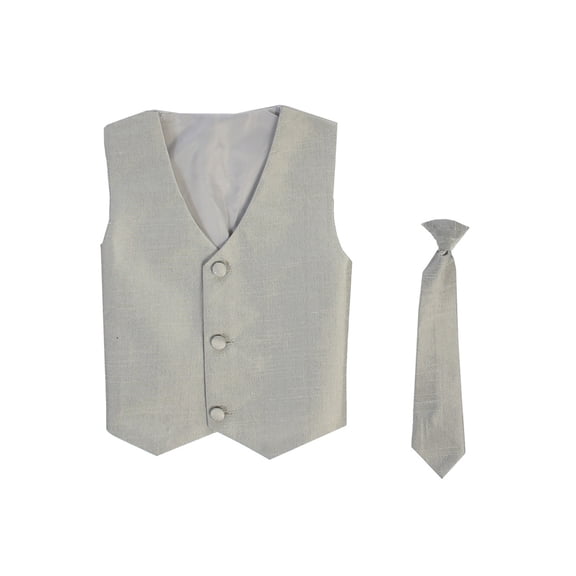 Vest and Clip On Boy Necktie set - SILVER - 8/10