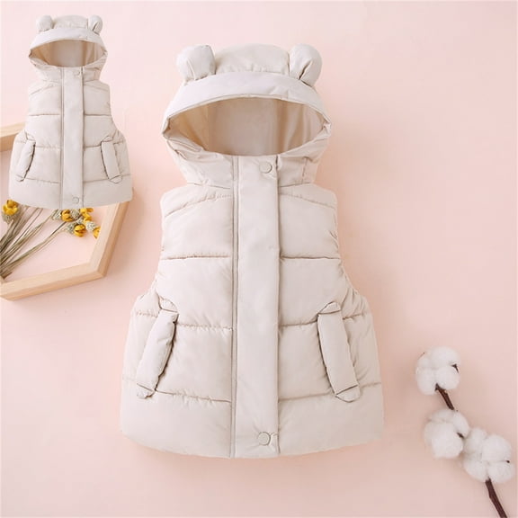 Vest for Boys Beige Puffer Vest Cute Bear Ears Jacket Sleeveless Quilted Vest with Pocket for Kids Boys Winter Vest 12-18M