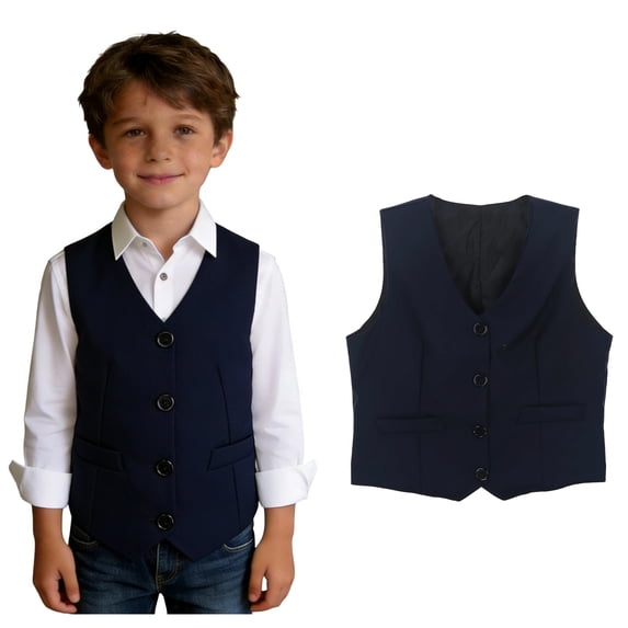 Vest for Kids Sleeveless Button Up Dark Blue Vest School Clothes Kid Boy'S Formal Suit Vest Boys Vests Size 7-8 Years