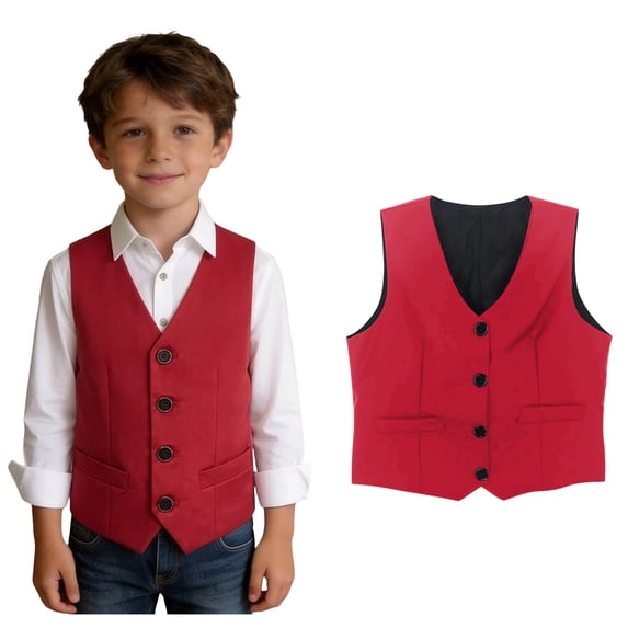 Vest for Kids Sleeveless Button Up Red Vest Back To School Outfits Kid Boys Formal Vest for Kids Dress Vest 9-10 Years