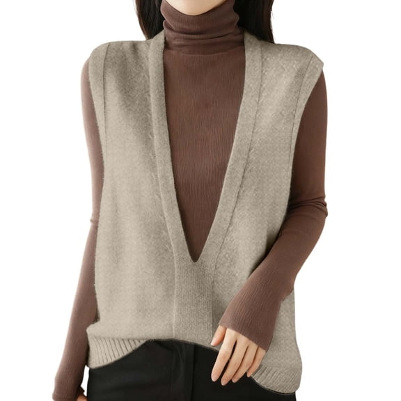 Vest for Men Knit Collar Sleeveless Soft Blend Layering Fashion Mens Casual Tops,Khaki,2XL