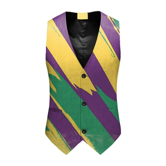 𝐌𝐚𝐫𝐝𝐢 𝐆𝐫𝐚𝐬 Vest for Men Novelty Mask Graphic 3D Print Waistcoat Funny Party Suit Vest for 𝐂𝐚𝐫𝐧𝐢𝐯𝐚𝐥 𝐏𝐚𝐫𝐚𝐝𝐞