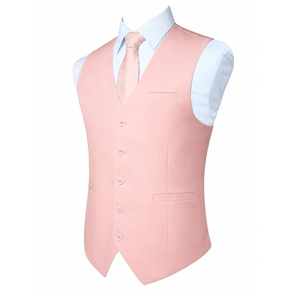Suit Vest for Mens Dress Vest Formal Business Vests Slim Fit Waistcoat V-Neck Pink Wedding Vest XL