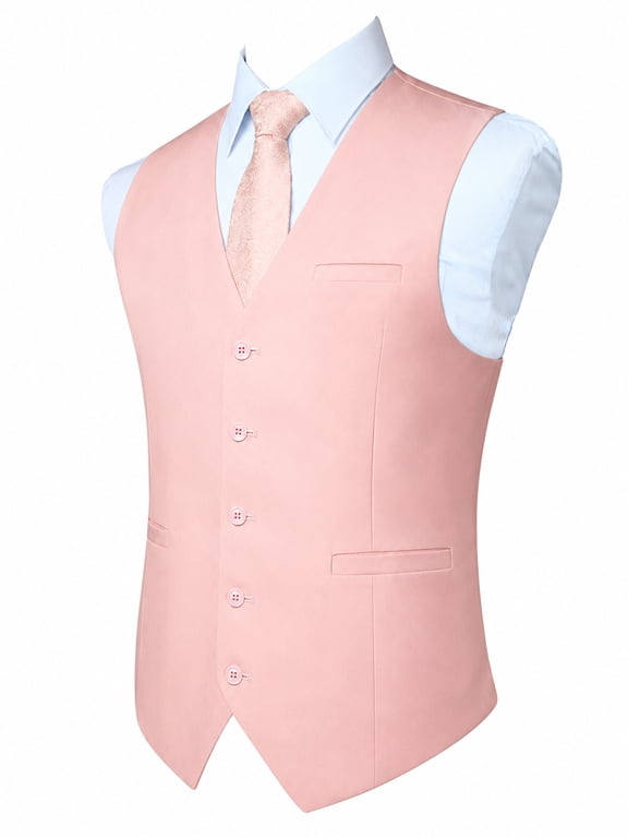 Suit Vest for Mens Dress Vest Formal Business Vests Slim Fit Waistcoat V-Neck Pink Wedding Vest 4XL