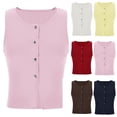 thumbnail image 1 of Vest for Women 2025 Casual Lightweight Dressy Solid Color Crew Neck Sleeveless Cropped Vest Tank Tops with Button Womens Winter Clothes Red S, 1 of 5