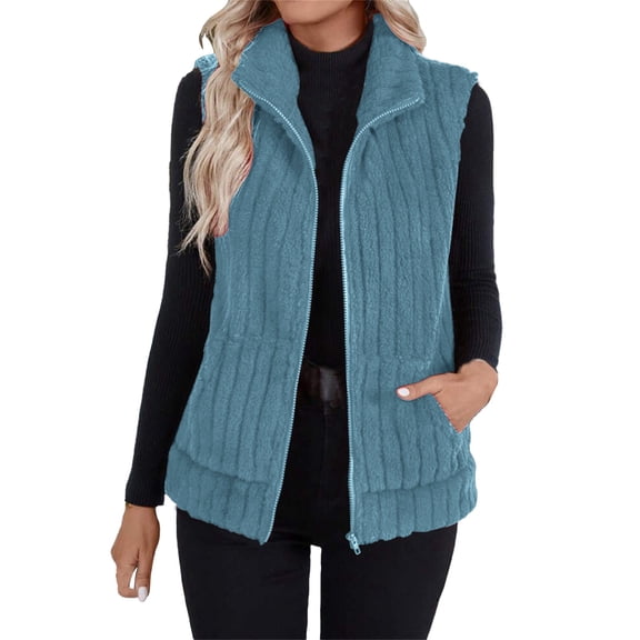 Vest for Women Hemlock Plush Outerwear Vests Casual And Versatile Open Collar Zippered Waistcoats for Outerwear Vest