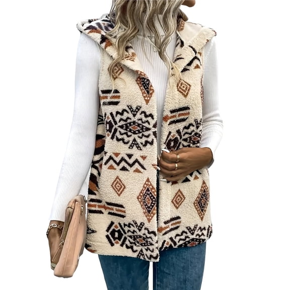 Vest for Women Sleeveless Fleece Jackets Zip Up Fall Winter Coats with Pockets Cream White L
