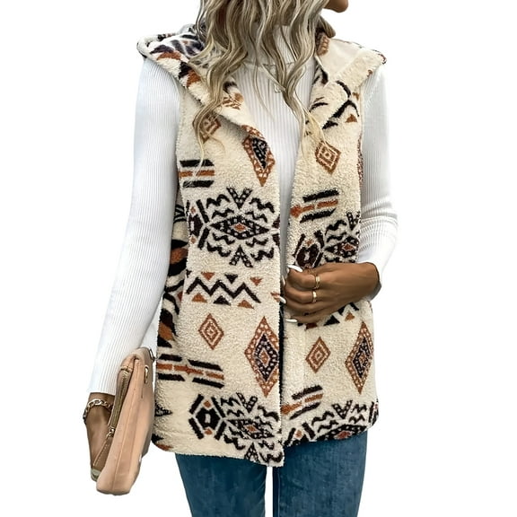 Vest for Women Sleeveless Fleece Jackets Zip Up Fall Winter Coats with Pockets Cream White L