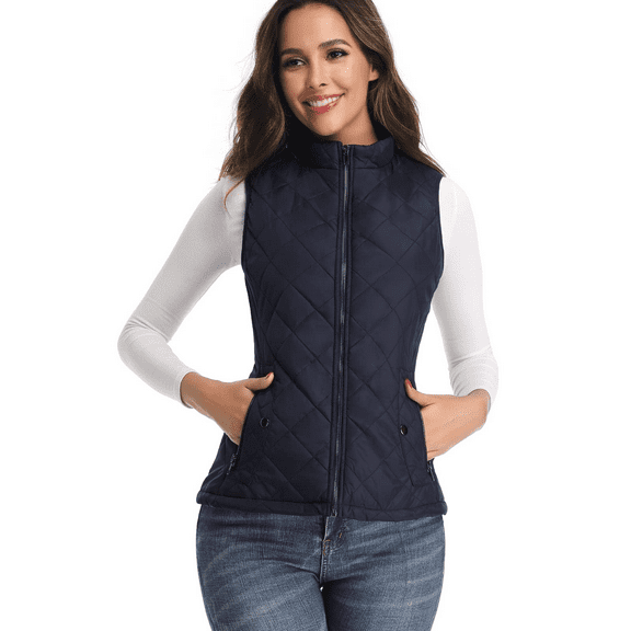Vest for Women-Stand Collar Lightweight Zip Quilted,Dark Blue Women's Vest