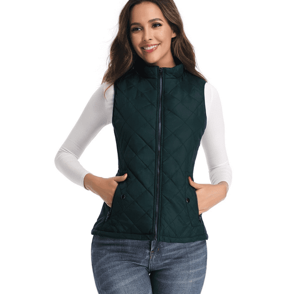 Vest for Women-Stand Collar Lightweight Zip Quilted,Green Women's Vest