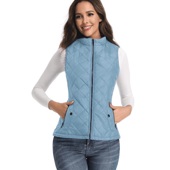 Vest for Women-Stand Collar Lightweight Zip Quilted,Light Blue Women's Vest