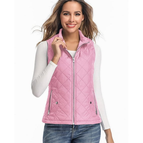 Vest for Women-Stand Collar Lightweight Zip Quilted,Pink Women's Vest