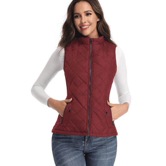 Vest for Women-Stand Collar Lightweight Zip Quilted,Wine Red Women's Vest