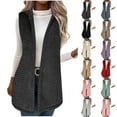 thumbnail image 1 of Vest for Women Trendy Sleeveless Solid Color Mid Length Winter Dressy Warm Slim Outdoor Vest Cardigan Winter Clothes for Women Brown M, 1 of 9