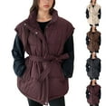 thumbnail image 1 of Vest for Women Trendy Women's Casual Solid Color Waisted Sleeveless Full Zipper Jacket with Belt Womens Winter Clothing Coffee L, 1 of 10