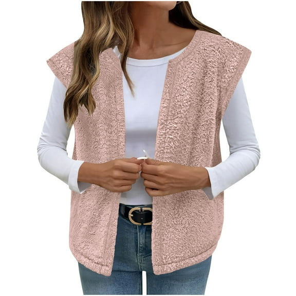 Vest for Women Winter Vests Sleeveless Fleece Jacket Zip Up Warm Drawstring Coat With Pockets Outerwear