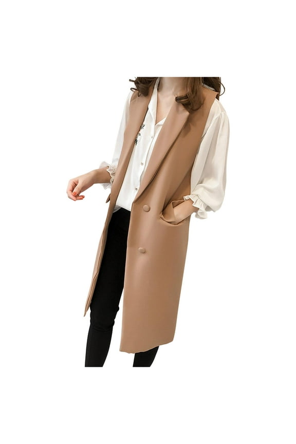 Vest for Women, Womens Long Suit Vests Elegant Casual Sleeveless Trun-down Collar Solid Color Trench Coats with Pockets Outerwear Jackets