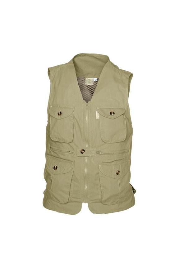 Vent Back Livingstone Vest for Men, 100% Cotton Vest for Hunters, Explorers, Photographers and Journalists (Khaki, 3X-Large)