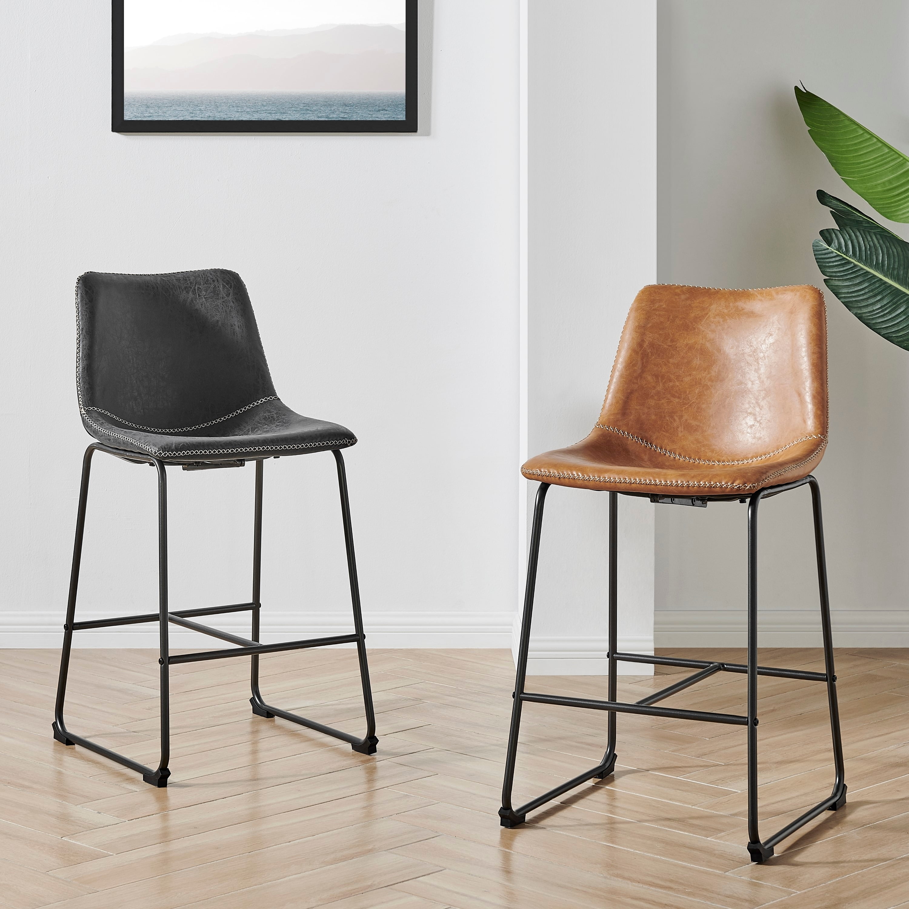 Adjustable Vintage Cedar 22'' Wood and Metal Counter Stool with Leather Seat