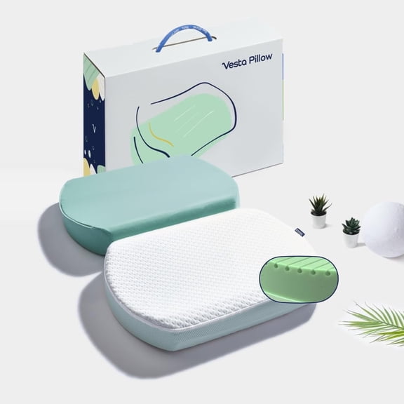 Vesta MintZen Silicone Foam Pillow, Wave Shape for Shoulder & Neck Support, Ideal for Back, Stomach, and Combo Sleepers, Washable Cooling Cover, Medium Profile (4.5" Height) & Firm