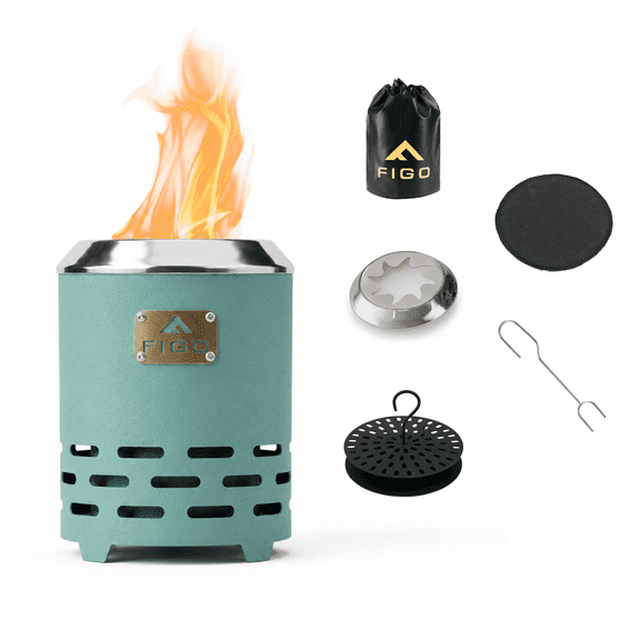 FIGO Vesta XL 9" Solid Cast Iron Smokeless Tabletop Fire Pit Outdoor | Portable Wood Burning Table Top Firepit with Carry Bag, Mat, Lid, Ash Tray & Poker for Patio, Camping & Outdoor Use