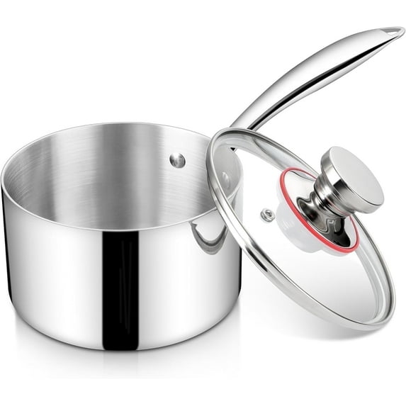 Vesteel 1 QT Saucepan with Lid, Tri-Ply Stainless Steel Milk Pan, Induction Cooking Pot with Handle, Small Pan for Making Sauce, Boiling Eggs, Dishwasher Safe