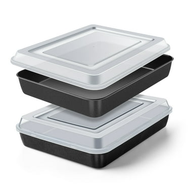 Vesteel Nonstick Baking Pan with Lid, Stainless Steel Rectangle Sheet Cake Pans with Covers, Non-toxic Bakeware Set for Casseroles Brownies Cakes, 2 Pans   2 Lids, 10.5 x 8.3 x 2 Inch