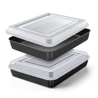 2-Pack Nonstick Stainless Steel Rectangle Sheet Cake Pans with Lid (Black)
