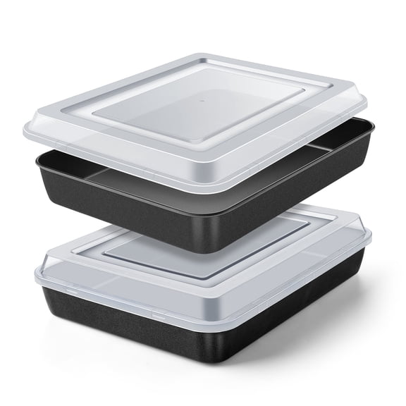 Vesteel Nonstick Baking Pan with Lid, Stainless Steel Rectangle Sheet Cake Pans with Covers, Non-toxic Bakeware Set for Casseroles Brownies Cakes, 2 Pans + 2 Lids, 10.5 x 8.3 x 2 Inch