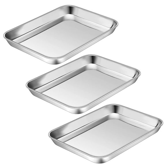 Vesteel Baking Cookie Sheet Set of 3, Stainless Steel Rectangle Baking Pan Oven Tray - 10 x 8 x 1 inches