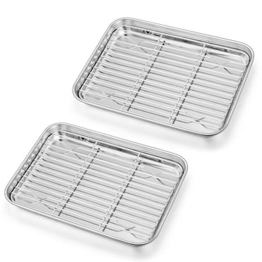 Vesteel Baking Sheet with Rack Set of 4, 10 inch Stainless Steel Cookie Sheet Baking Pan Tray with Cooling Rack, Nontoxic & Dishwasher Safe