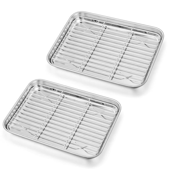 Vesteel Baking Sheet with Rack Set of 4, 10 inch Stainless Steel Cookie Sheet Baking Pan Tray with Cooling Rack, Nontoxic & Dishwasher Safe