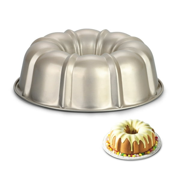 Vesteel 10" Bundt Cake Pan, Non-Stick Pan for Baking Brownie Flan Meatloaf, Carbon Steel Bakeware with Tube for Birthday Wedding Events, Heavy Duty & Durable - Gold