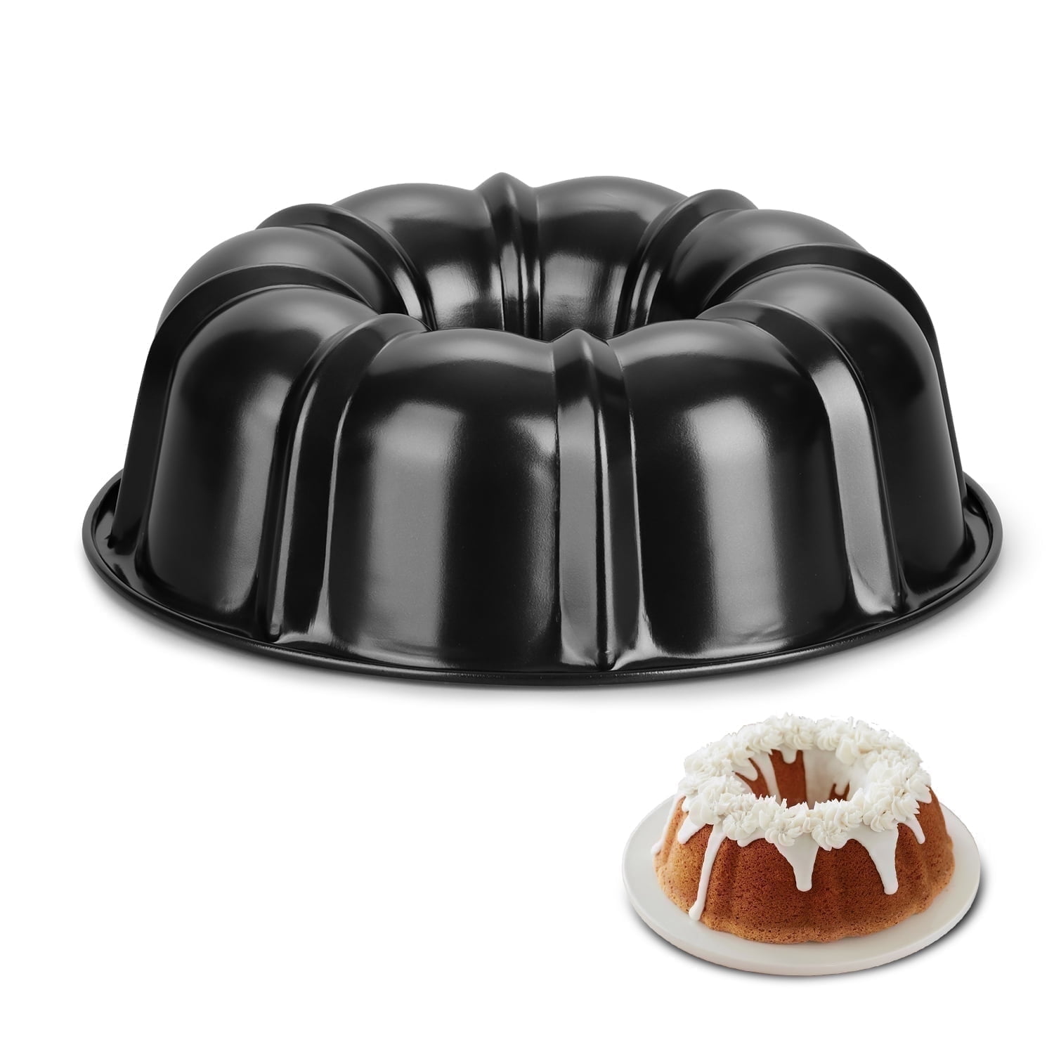 Vesteel 10 inch Bundt Cake Pan, Non-Stick Pan for Baking Brownie Flan Meatloaf, Carbon Steel Bakeware with Tube for Birthday Wedding Events, Heavy Duty & Durable - Black - Walmart.com