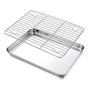 Vesteel Quarter Sheet with Rack Set, Stainless Steel Baking Pan with Cooling Rack for Toaster Oven Roasting, Heavy Duty