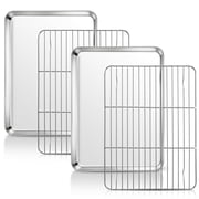 Vesteel Quarter Sheets with Racks Set (2 Pans & 2 Racks), Stainless Steel Baking Pans with Cooling Racks for Toaster Ove
